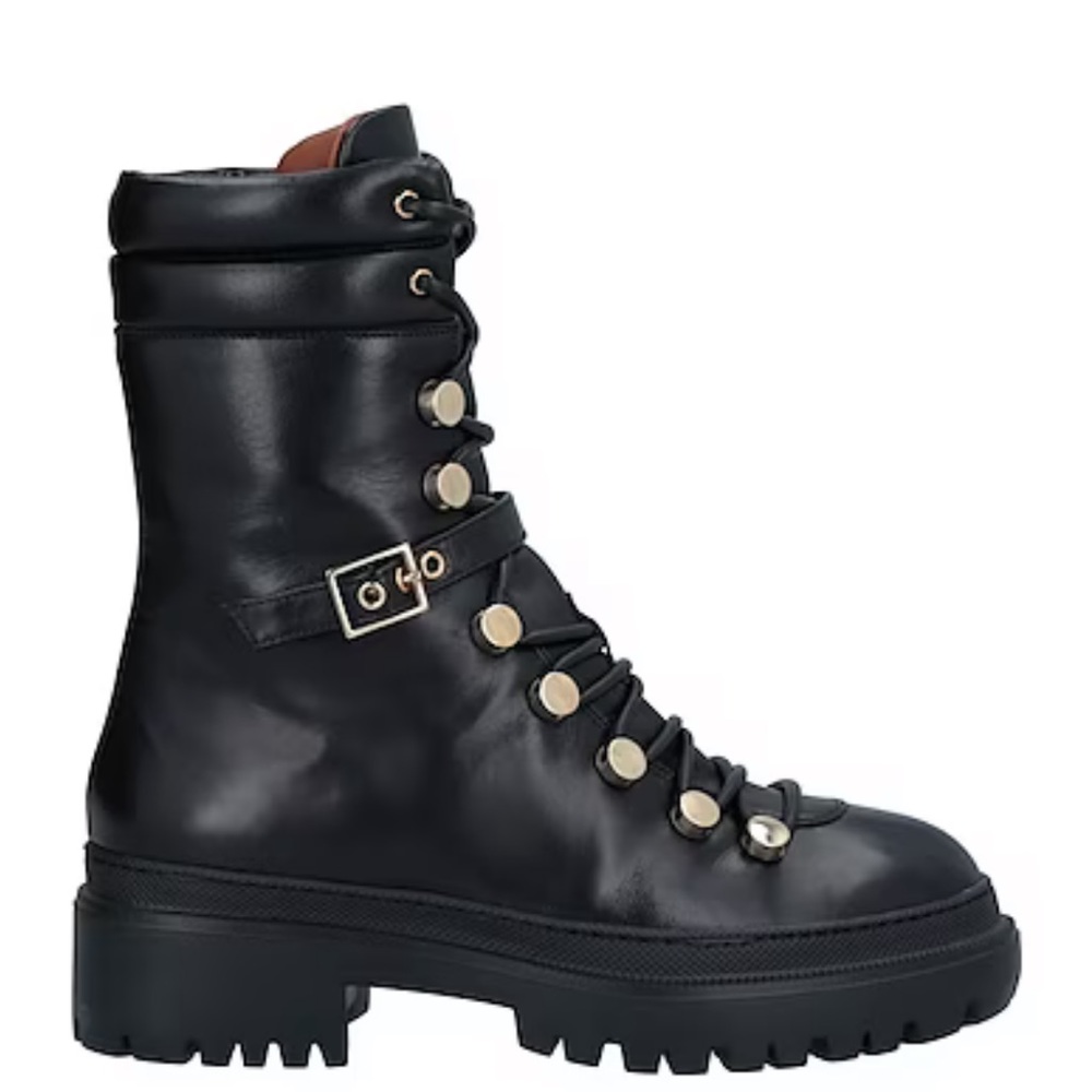 Ankle Boots Soft leather Made in Italy, lug sole, gold accents. Never worn.